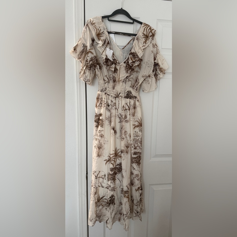 Sandro Paris Marro Ruffled Printed Gauze Midi Dress - New With Tags